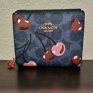 NWT - Coach Snap Wallet - Signature Canvas - Cherry Print Denim